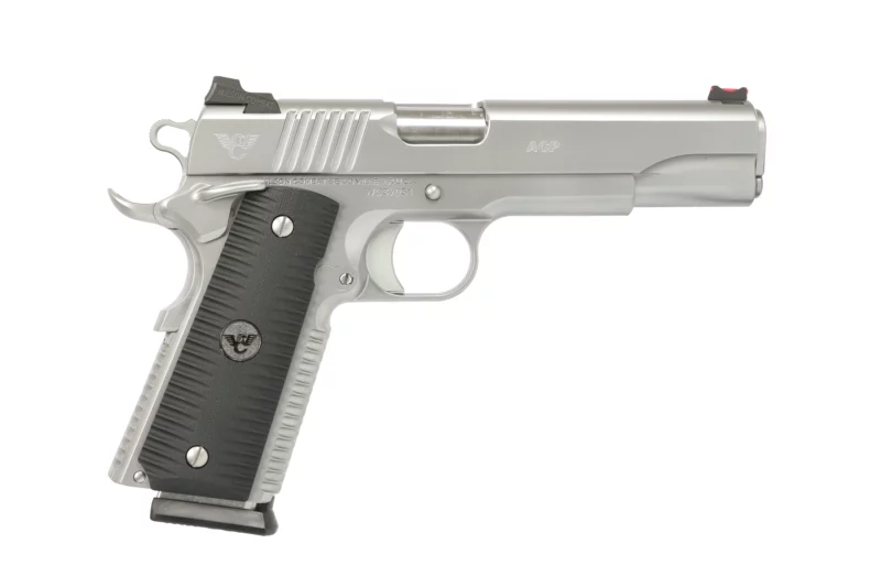 Wilson Combat ACP 9mm 5-inch stainless steel pistol with gray G10 Eagle Claw grips